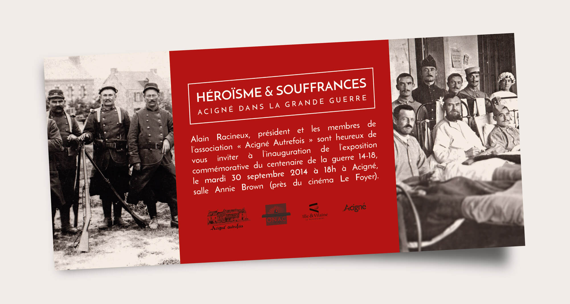 Création d'un carton d'invitation pour une exposition historique liée au centenaire de la Première Guerre Mondiale © Kalao Studio